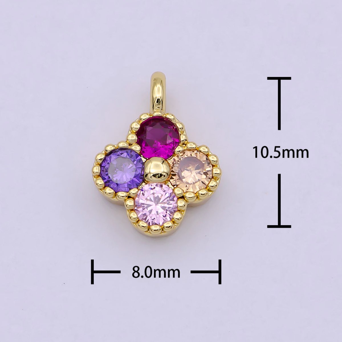 Dainty Clover Charm Multi Color Cubic Charm for Bracelet Earring Necklace Component 11x9mm in Gold / Silver, C-767