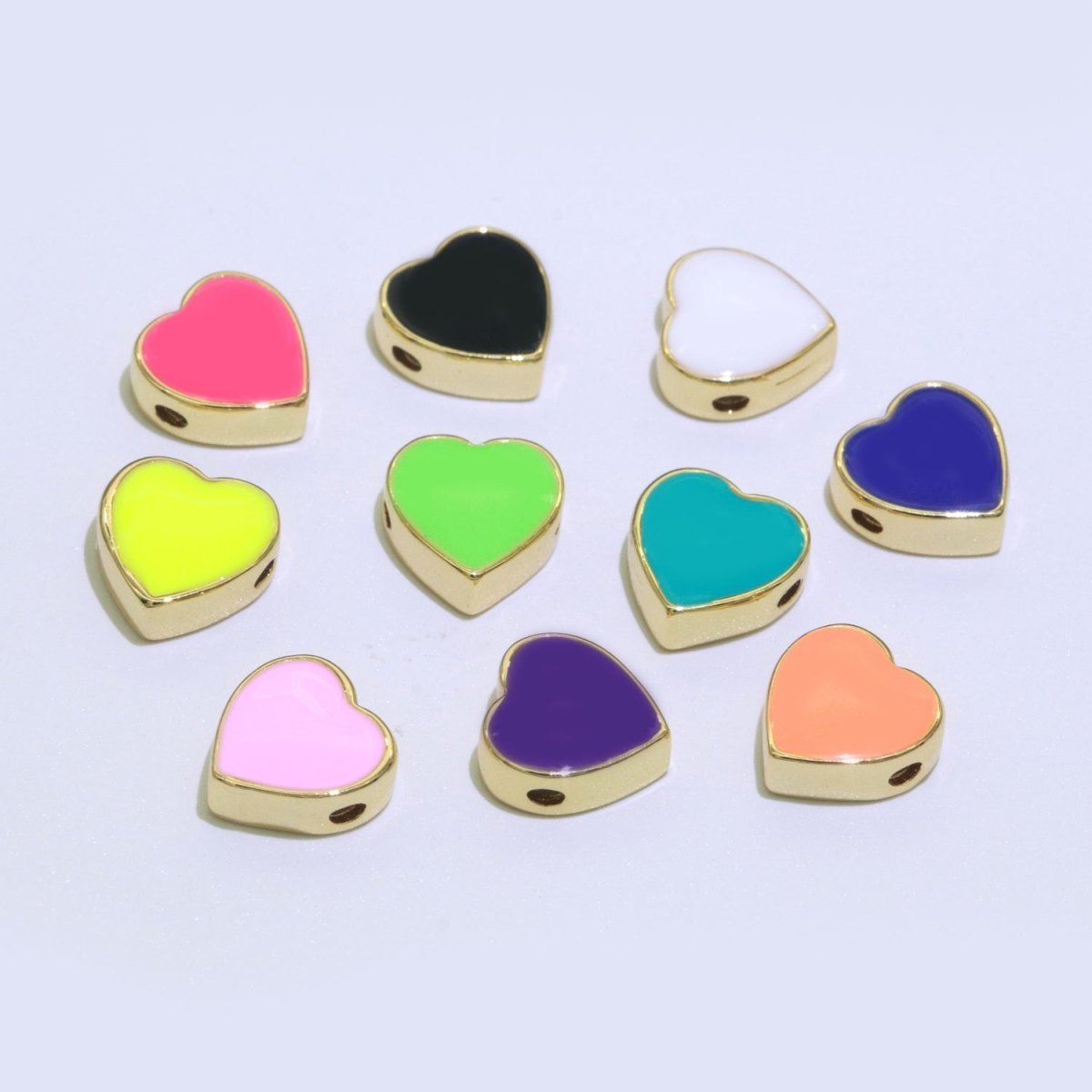 Dainty Colorful Heart Spacer Beads, Green Black Pink Yellow White Teal Heart beads for Necklace Bracelet Component 10mm Beads B-588 to B-591