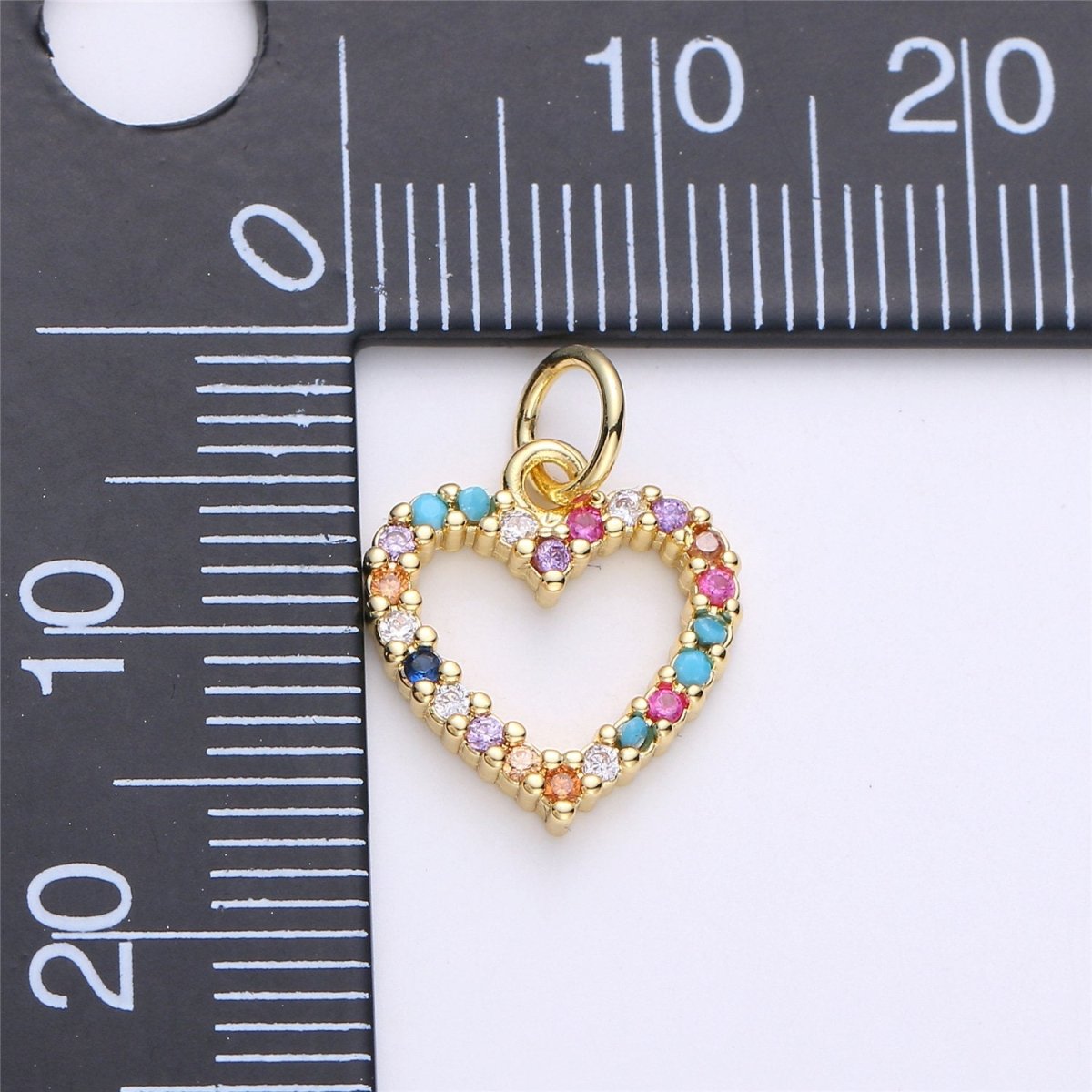 Dainty Colorful Micro Pave Heart Charm, Cubic Heart Shape Charm Gold Love Charm 17mm x 12mm for bracelet necklace earring charm E-517