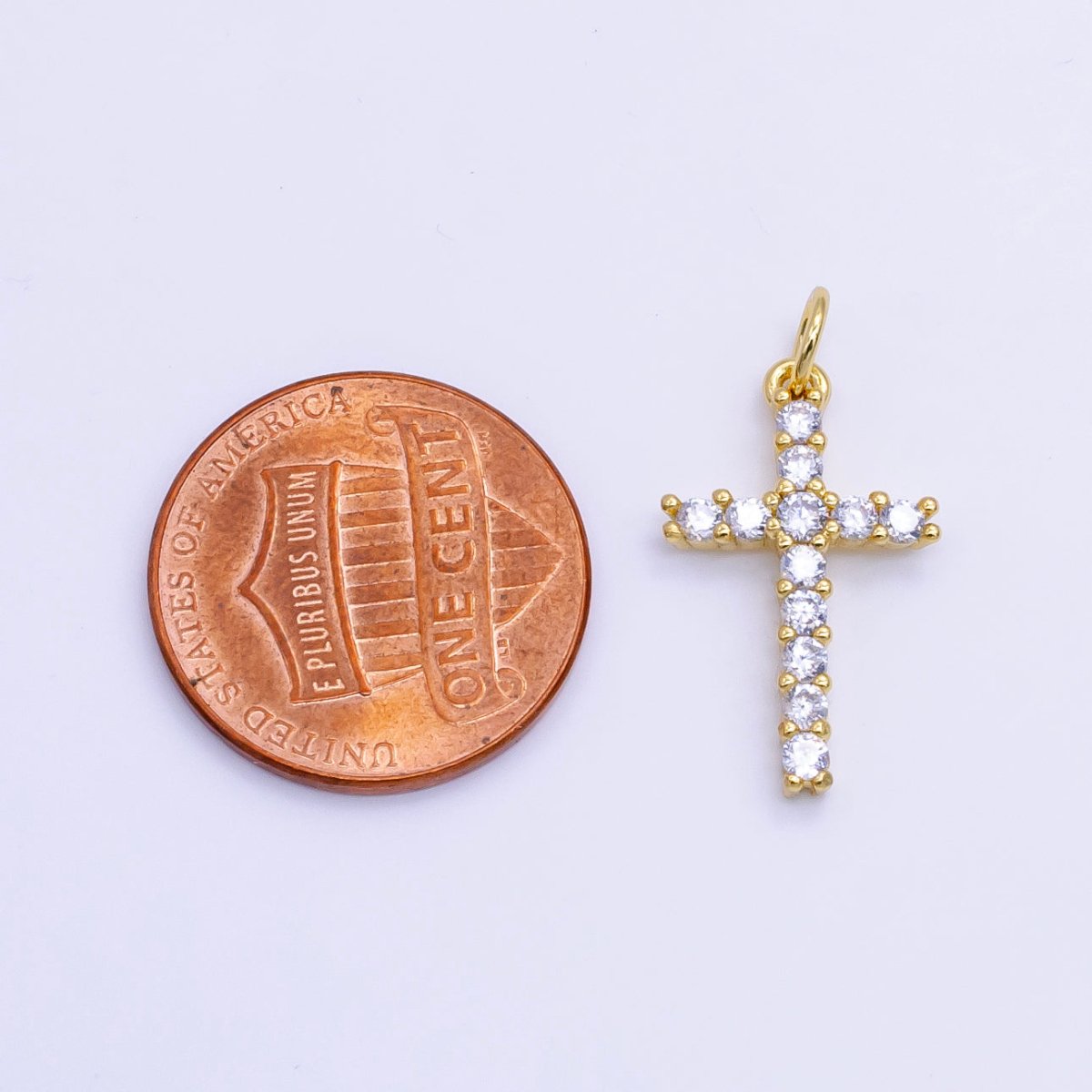 Dainty Cross Charm Pendant 14k Gold Filled CZ Micro Pave Small Silver Cross Charm Religious Jewelry Making Necklace Cubic Zirconia 24x11.5mm M-367