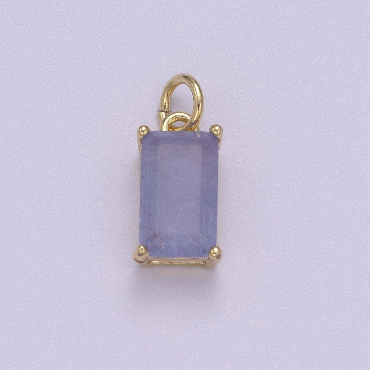 Dainty Cubic AB, Yellow, Blue, Teal, Green, Pink, Red 24k Gold Filled Solitaire Micro Pave Pendant Rectangle Emerald Diamond Cut Square Cz Stone Pendant for Birthstone Add on Charm C-707,C-712,C-713,C-716,C-743,C-773~C-779