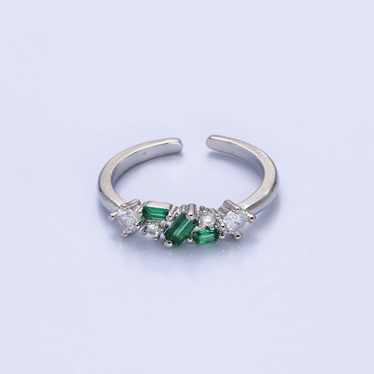 Dainty CZ Baguette Cluster Ring Daily Minimalist Jewelry Open Adjustable Ring O-1942~O-1949