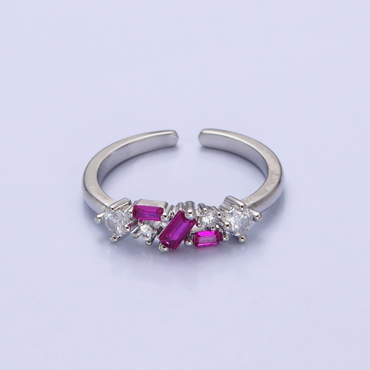 Dainty CZ Baguette Cluster Ring Daily Minimalist Jewelry Open Adjustable Ring O-1942~O-1949