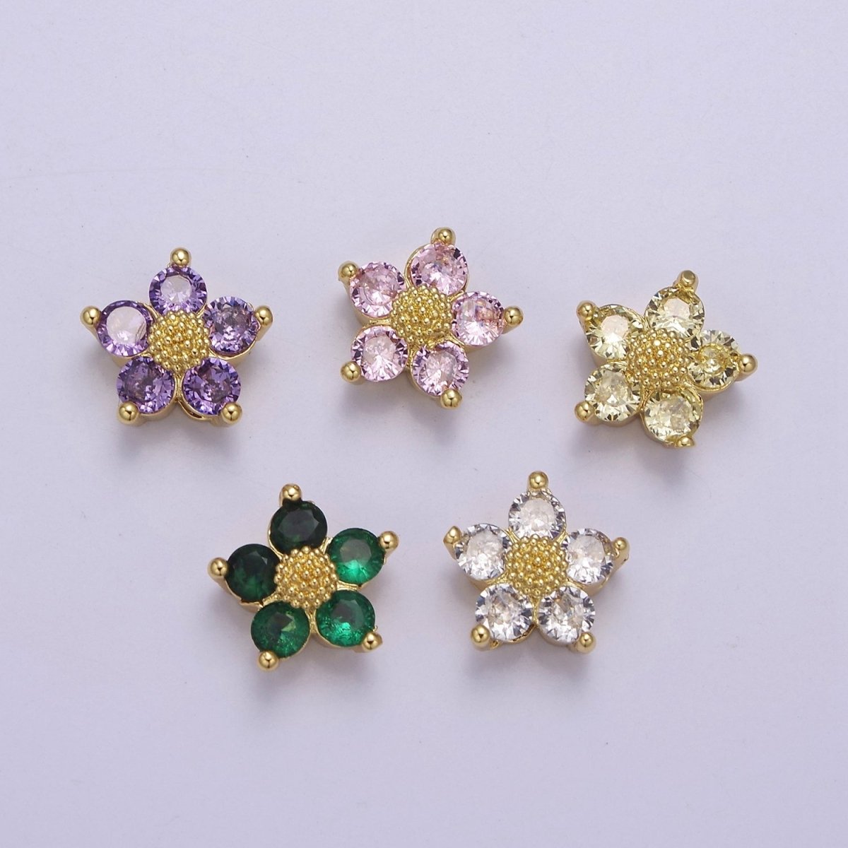 Dainty CZ Flower Spacer Bead, Gold Floral Spacer Beads Pink Clear Purple Green CZ Spacer Beads, Small Daisy Spacers for Bracelet NecklaceB-176 B-177