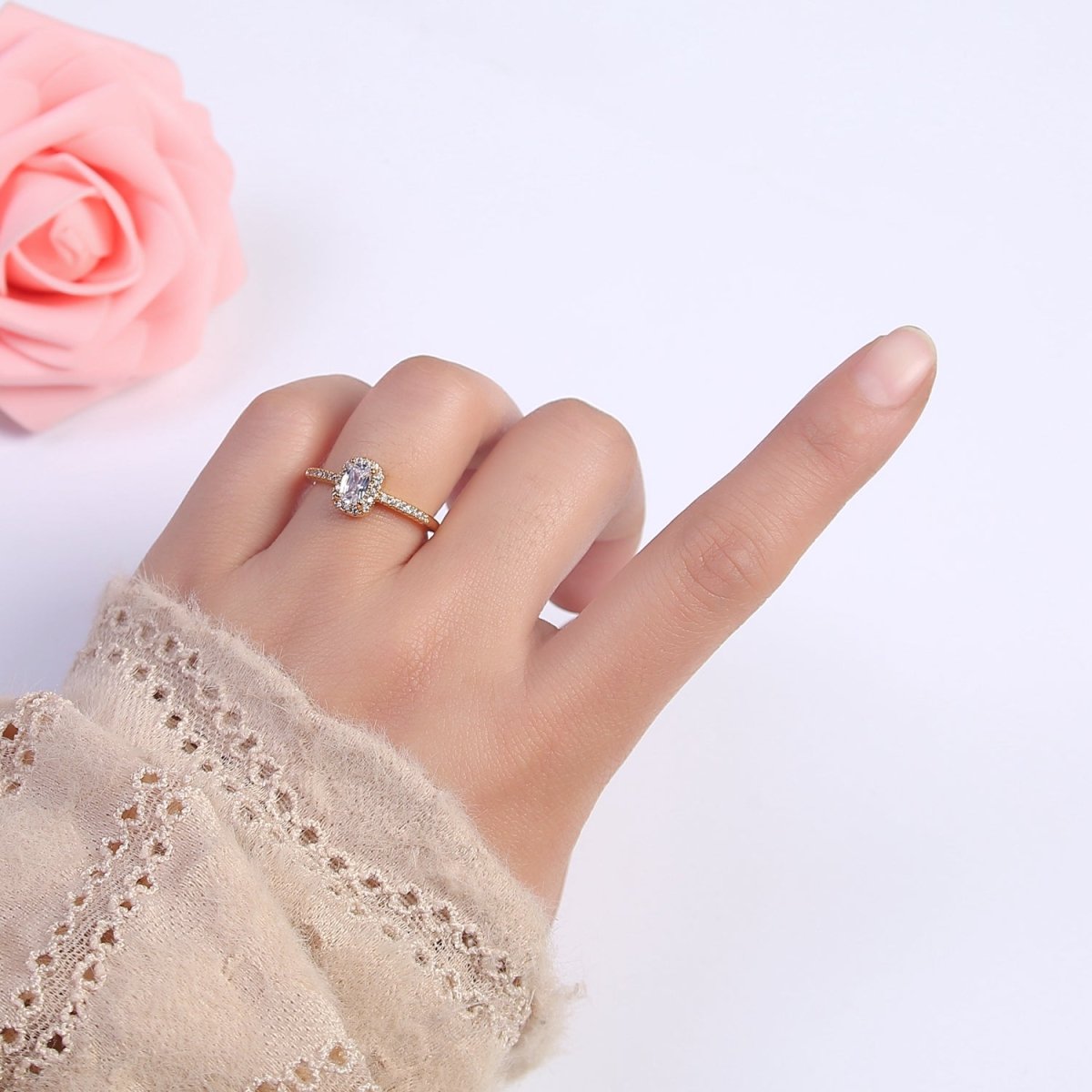 Dainty CZ Rectangle Ring Gold Ring Zircon Jewelry Rectangle Promise Ring Adjustable Ring Minimalist Jewelry U-499