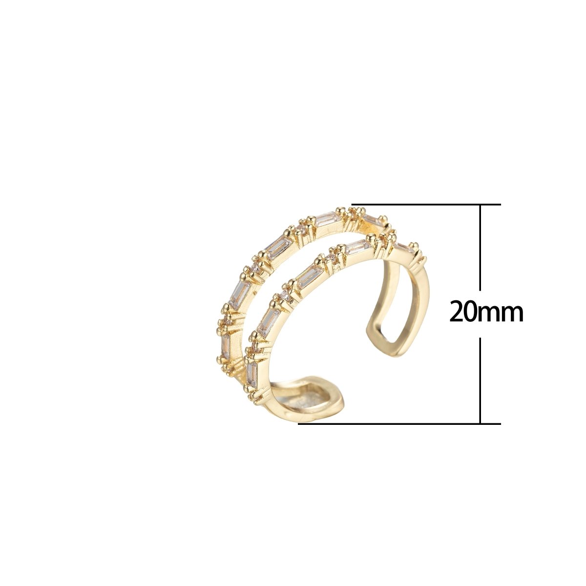 Dainty Double Band Baguette Gold Open Ring Stacking jewelry  O-983