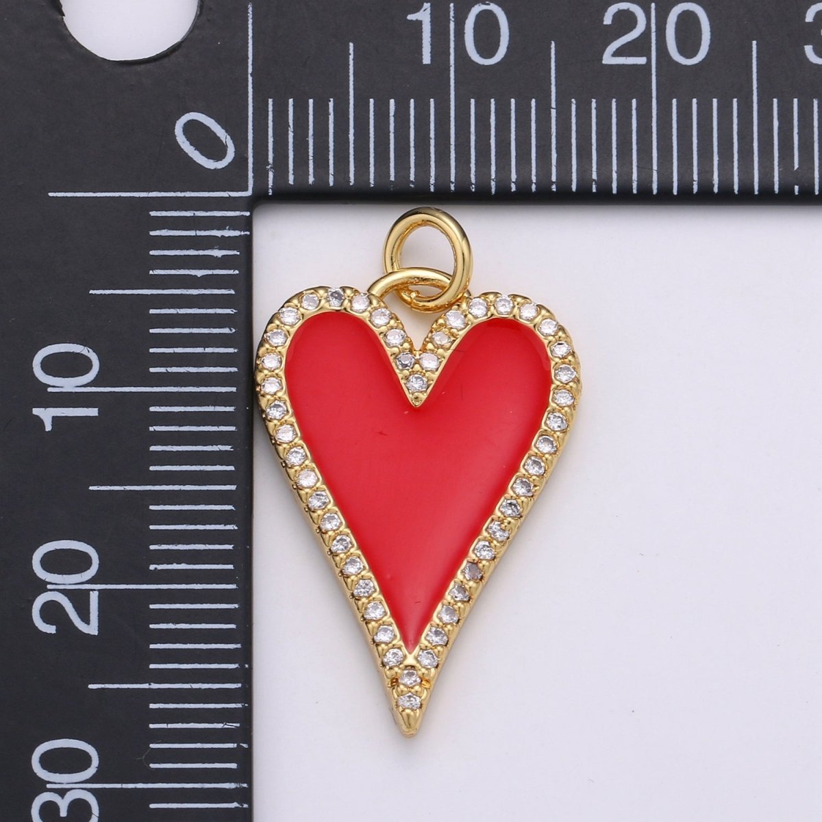 Dainty Enamel Red heart Pendant, CZ Micro Pave Gold Filled Heart pendant, Enamel pendant, Statement Necklace Jewelry Supply D-902