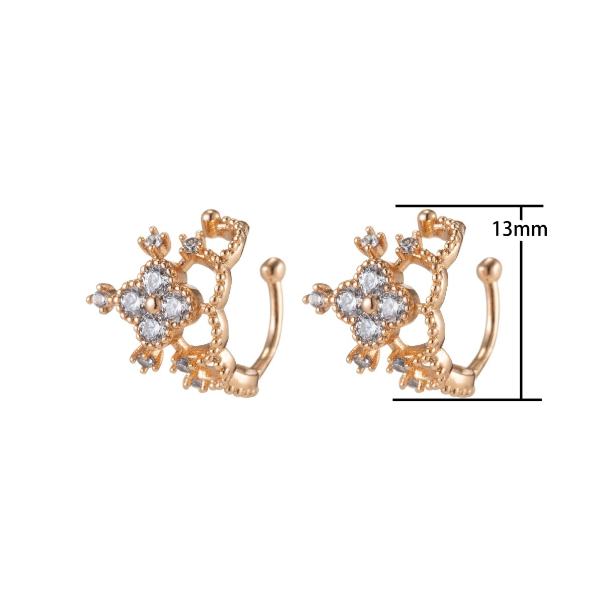 18K Gold Filled Clear CZ Flower Quatrefoil Ear Cuff Earrings | AI033