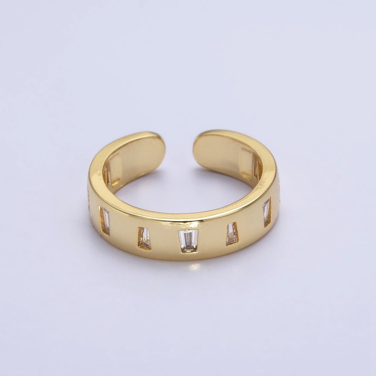 Dainty Gold Band Ring with Baguette CZ Stone For Stackable Ring R-242
