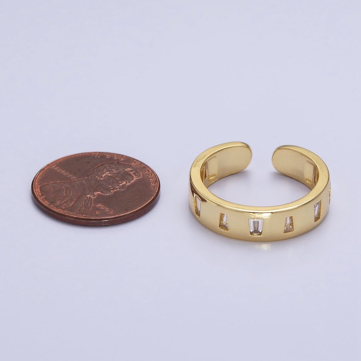 Dainty Gold Band Ring with Baguette CZ Stone For Stackable Ring R-242