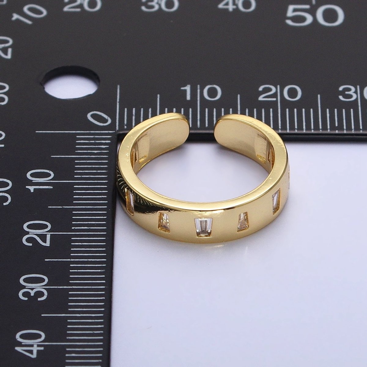 Dainty Gold Band Ring with Baguette CZ Stone For Stackable Ring R-242
