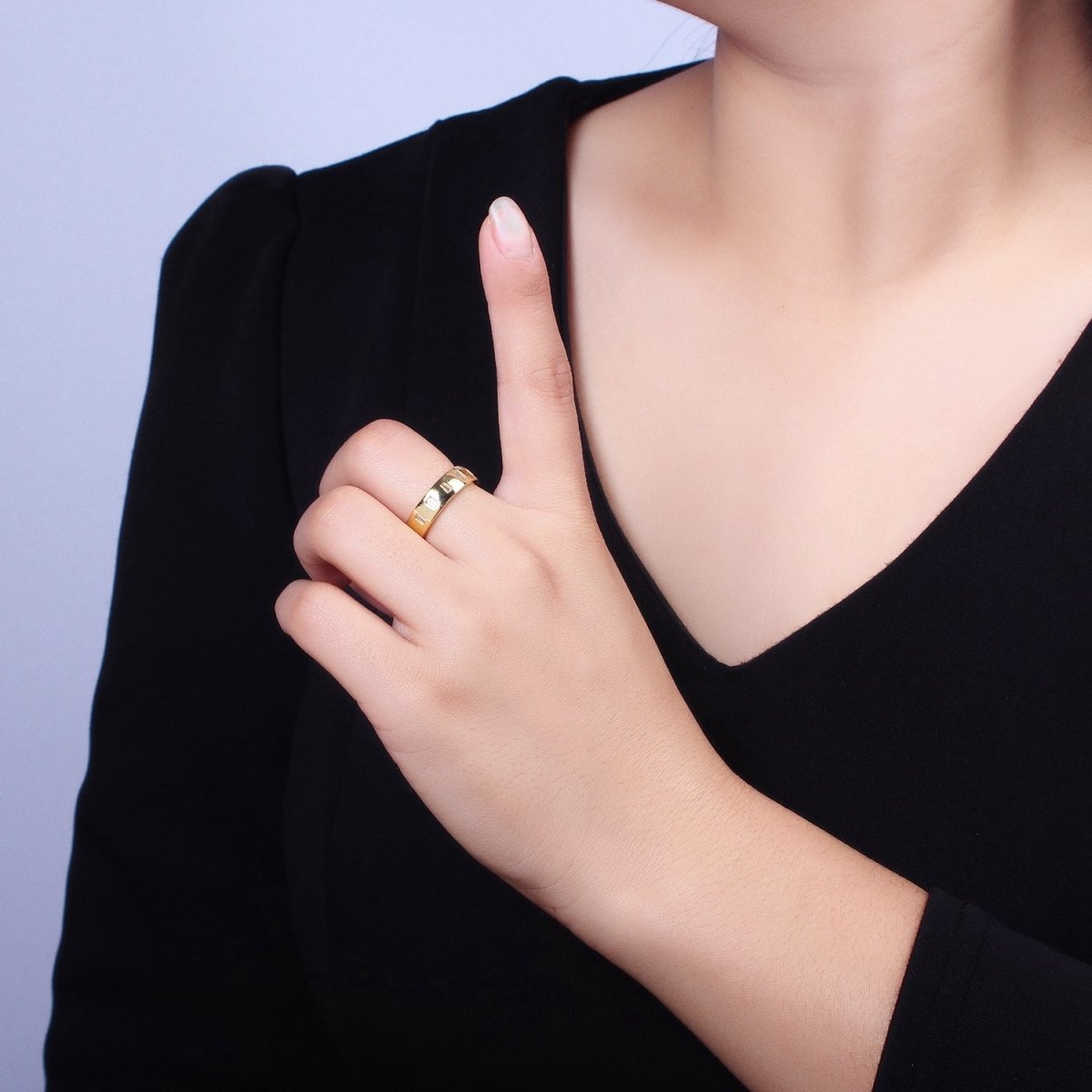 Dainty Gold Band Ring with Baguette CZ Stone For Stackable Ring R-242