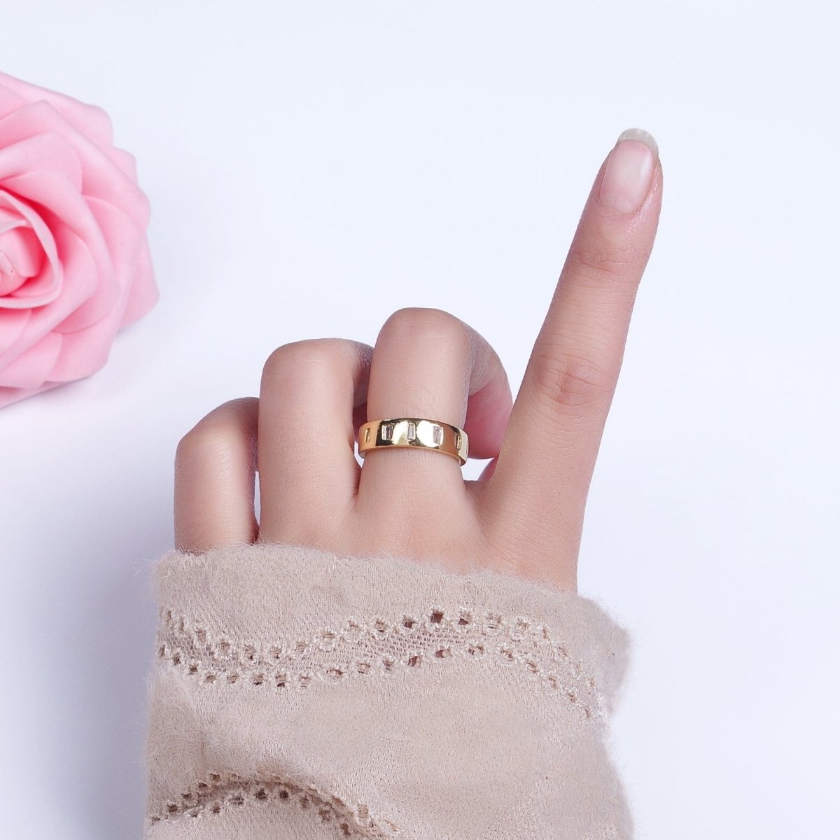 Dainty Gold Band Ring with Baguette CZ Stone For Stackable Ring R-242