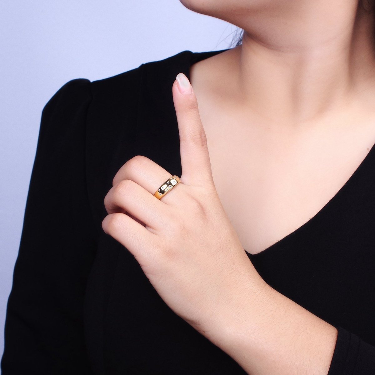 Dainty Gold Bubble Round CZ Band Ring for Minimalist Jewelry R-092
