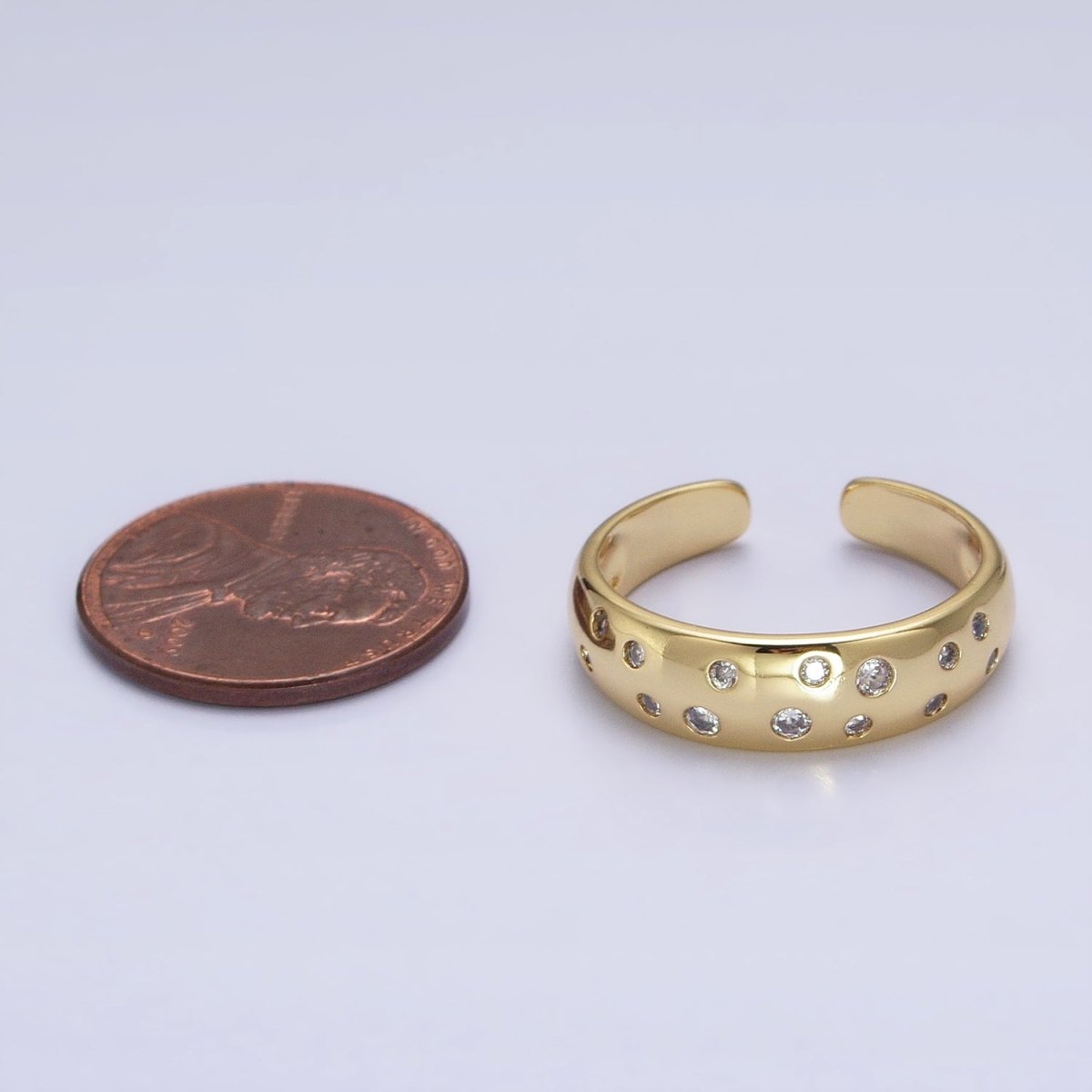 Dainty Gold Bubble Round CZ Band Ring for Minimalist Jewelry R-092