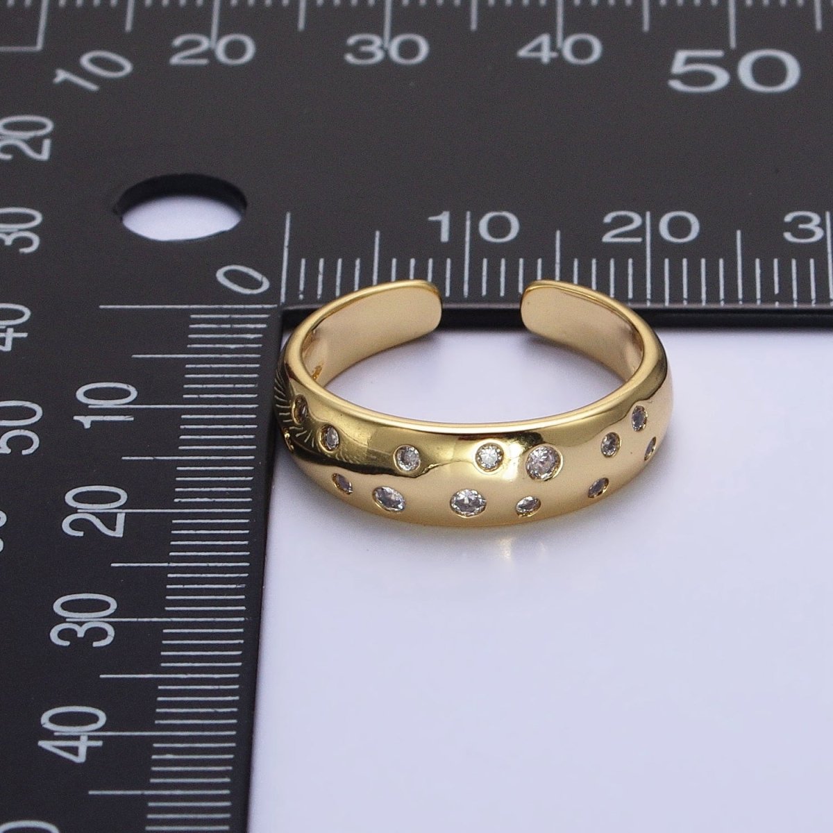 Dainty Gold Bubble Round CZ Band Ring for Minimalist Jewelry R-092