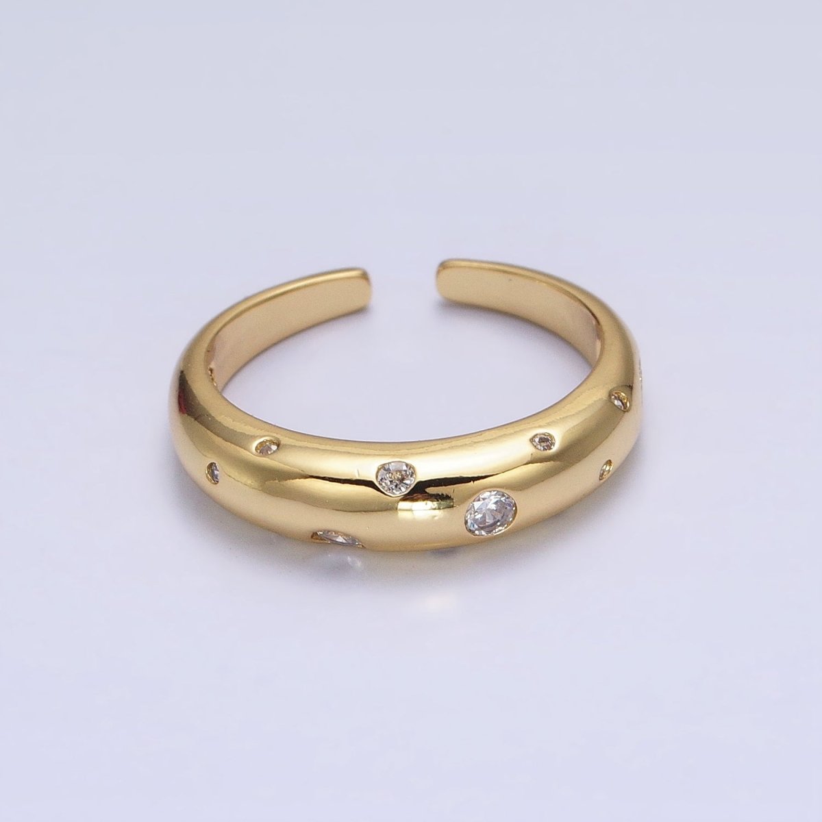 Dainty Gold Bubble Round CZ Band Ring for Minimalist Jewelry R-238