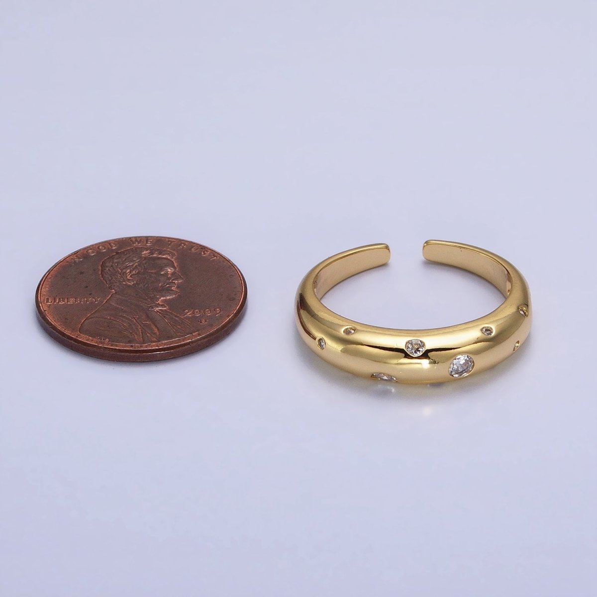 Dainty Gold Bubble Round CZ Band Ring for Minimalist Jewelry R-238