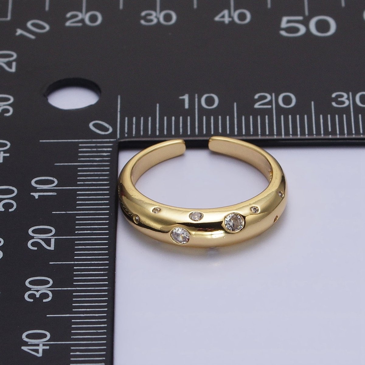 Dainty Gold Bubble Round CZ Band Ring for Minimalist Jewelry R-238