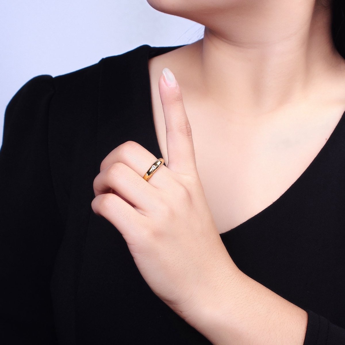 Dainty Gold Bubble Round CZ Band Ring for Minimalist Jewelry R-238