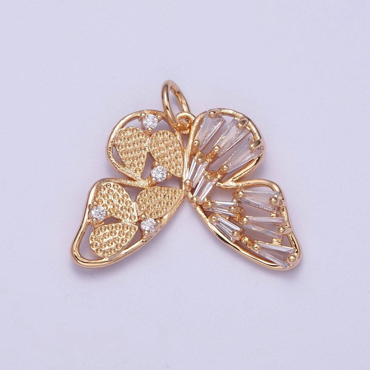 Dainty Gold Butterfly Charm Mariposa Pendant Clear Baguette Charm | X-174