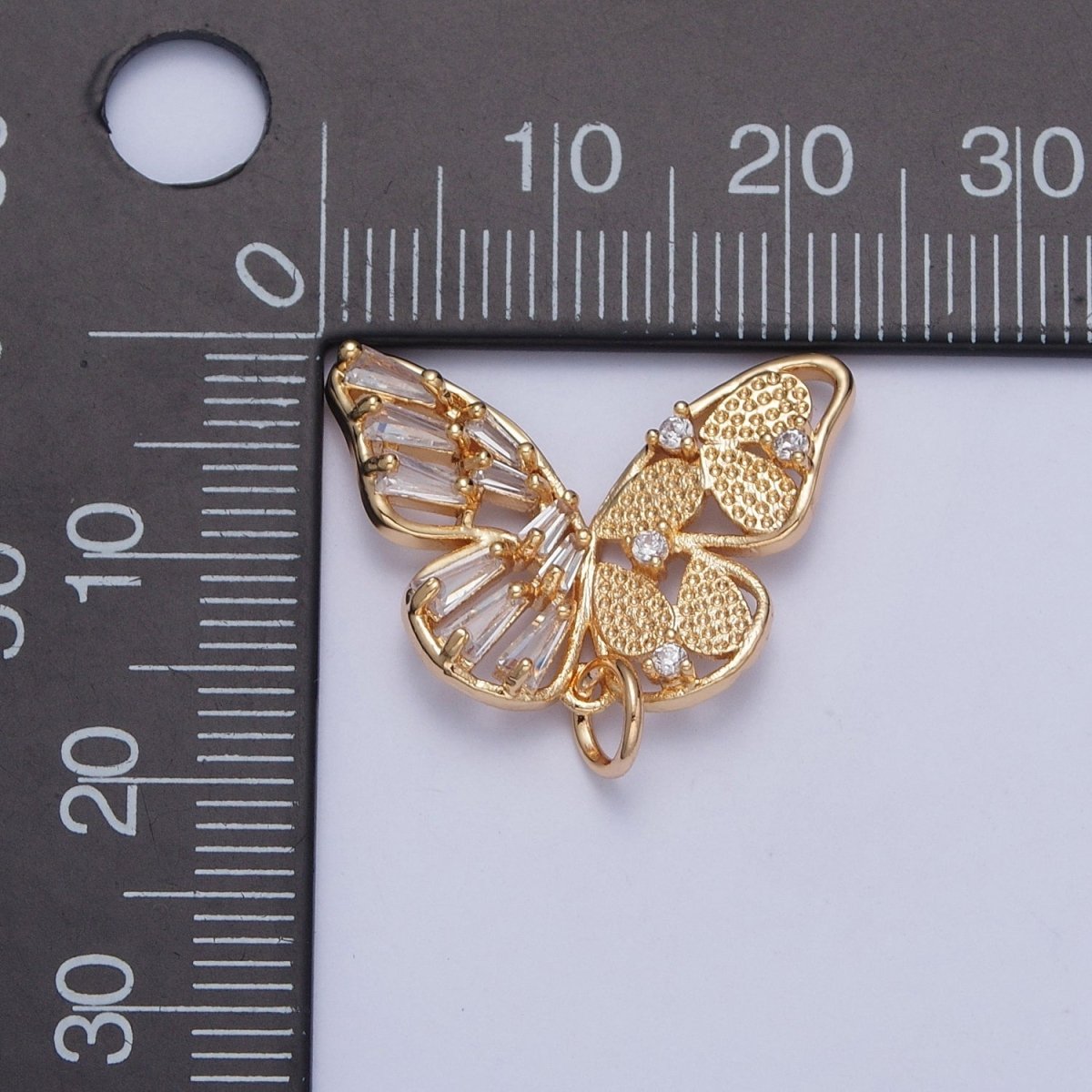 Dainty Gold Butterfly Charm Mariposa Pendant Clear Baguette Charm | X-174