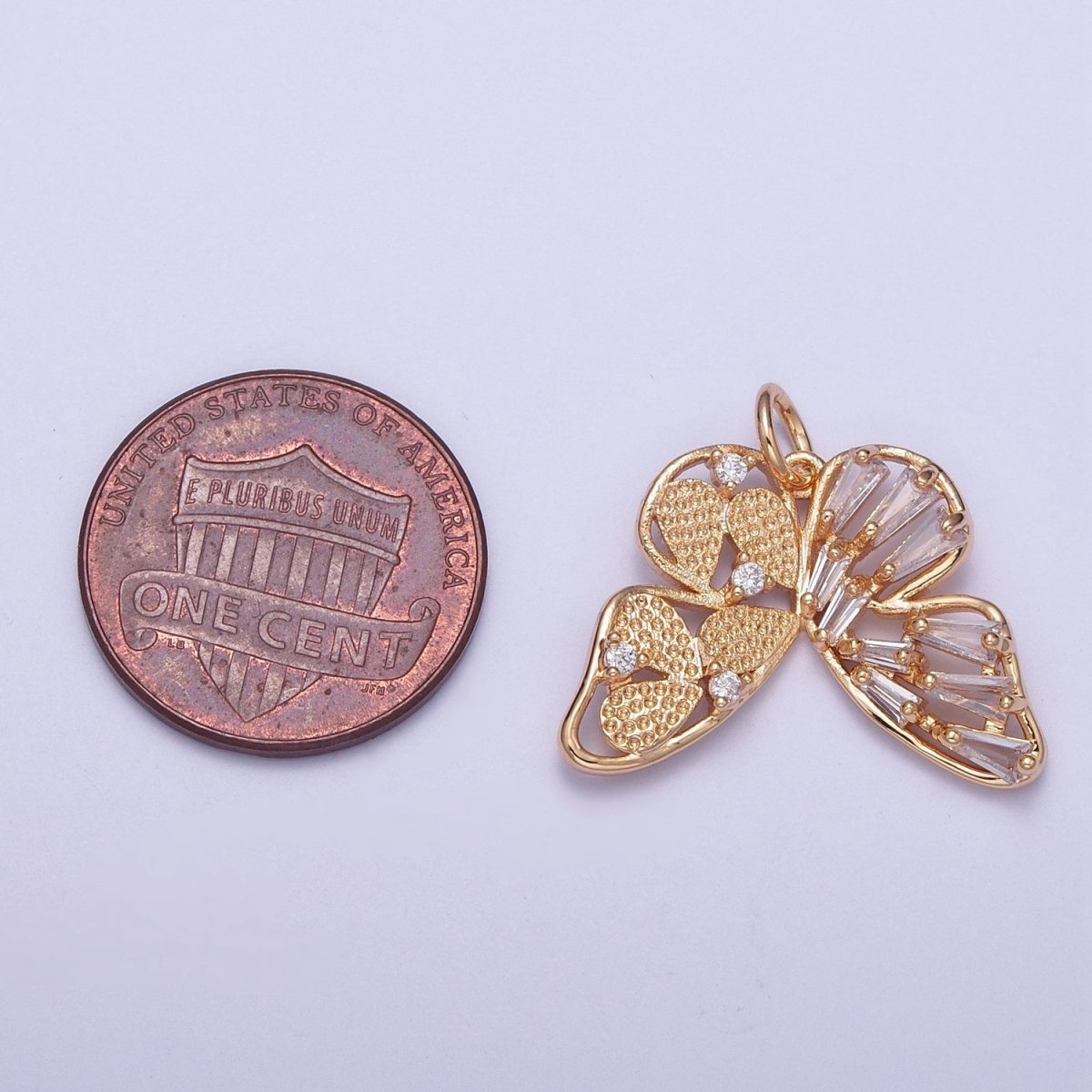 Dainty Gold Butterfly Charm Mariposa Pendant Clear Baguette Charm | X-174