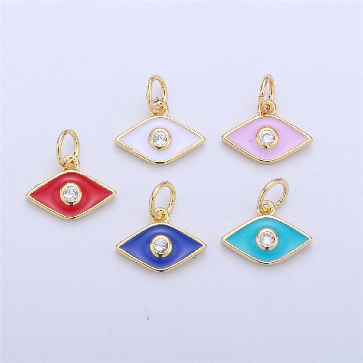 Dainty Gold Fill Blue Purple Teal White Enamel Evil Eye Charm, CZ Micro Pave Eye pendant for Necklace Bracelet Earring Charm Jewelry Supply, C-835