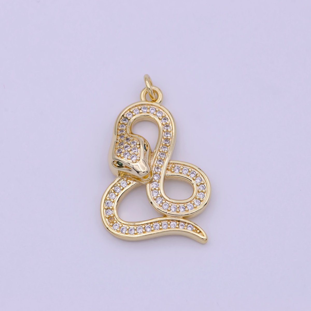 Dainty Gold Fill Snake Charm Micro Pave Serpent Pendant N-921
