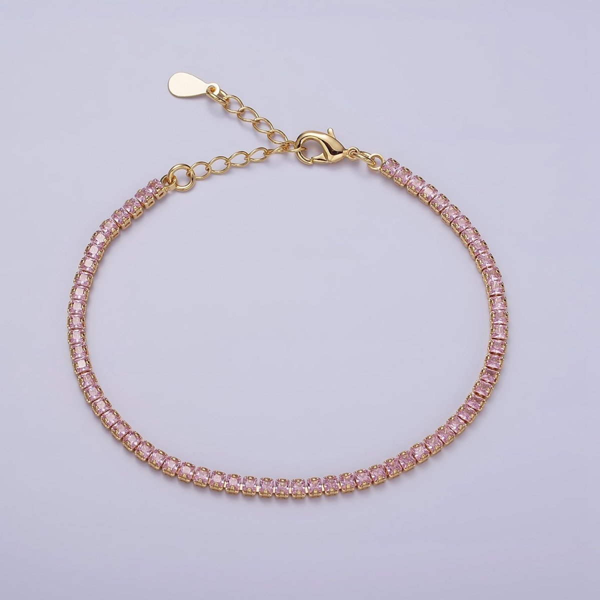 Dainty Gold Filled Clear, Pink, Green CZ Diamond Tennis Bracelet Colorful Cubic Zirconia Diamond Bracelet Adjustable | WA-1803 to WA-1808 Clearance Pricing