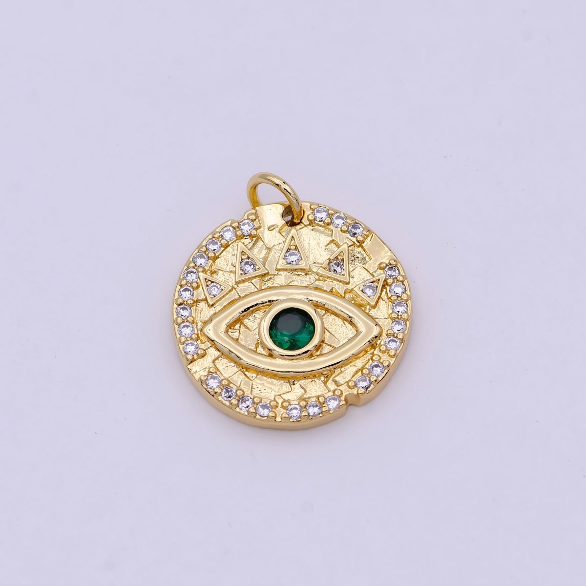 Dainty Gold Filled Evil Eye Charm with Green Emerald Cz Stone Coin Charm for Bracelet Necklace Supply N-362