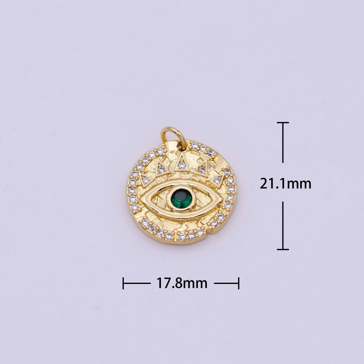 Dainty Gold Filled Evil Eye Charm with Green Emerald Cz Stone Coin Charm for Bracelet Necklace Supply N-362