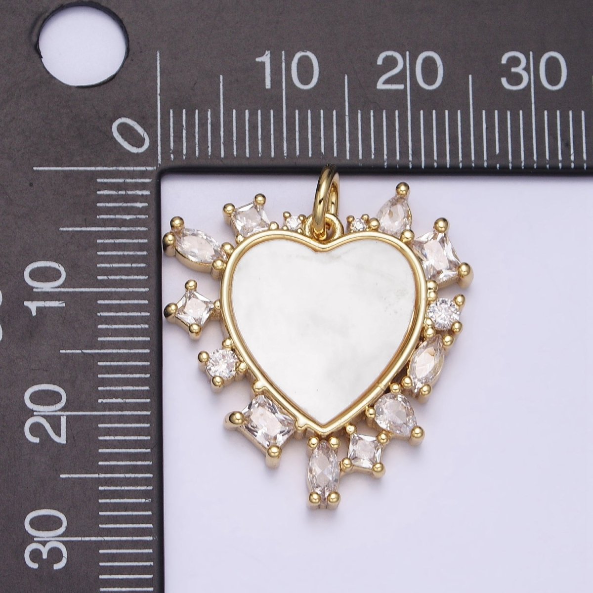 Dainty Gold Filled Heart Shell Pearl Charm with Geometric Zirconia Stone for Minimalist Jewelry Charm in Gold & Silver AC454 AC455