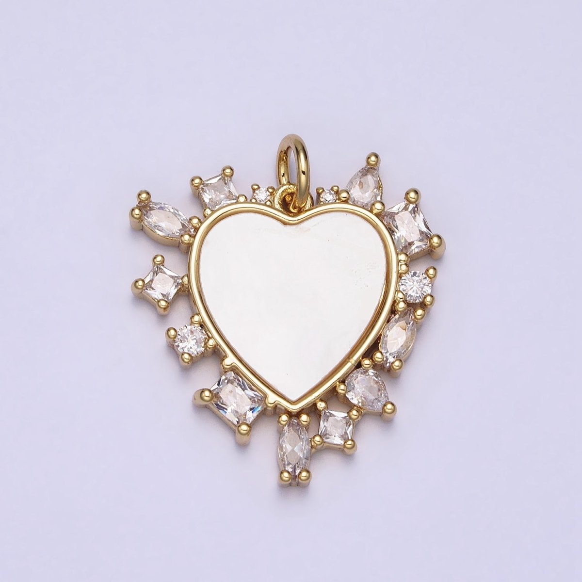 Dainty Gold Filled Heart Shell Pearl Charm with Geometric Zirconia Stone for Minimalist Jewelry Charm in Gold & Silver AC454 AC455