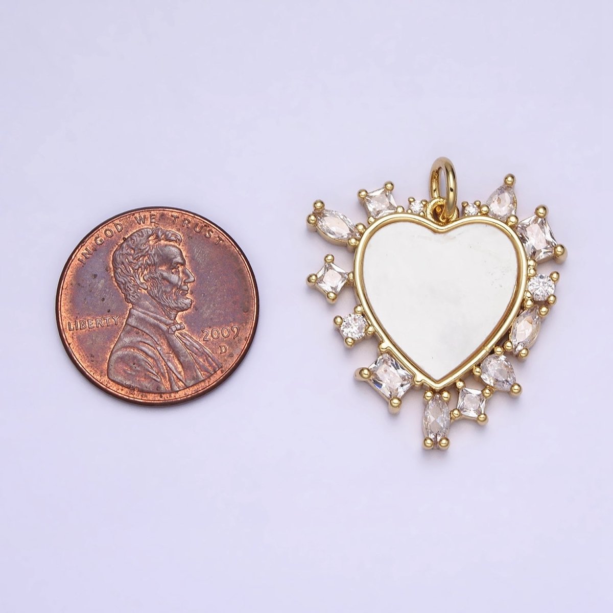 Dainty Gold Filled Heart Shell Pearl Charm with Geometric Zirconia Stone for Minimalist Jewelry Charm in Gold & Silver AC454 AC455