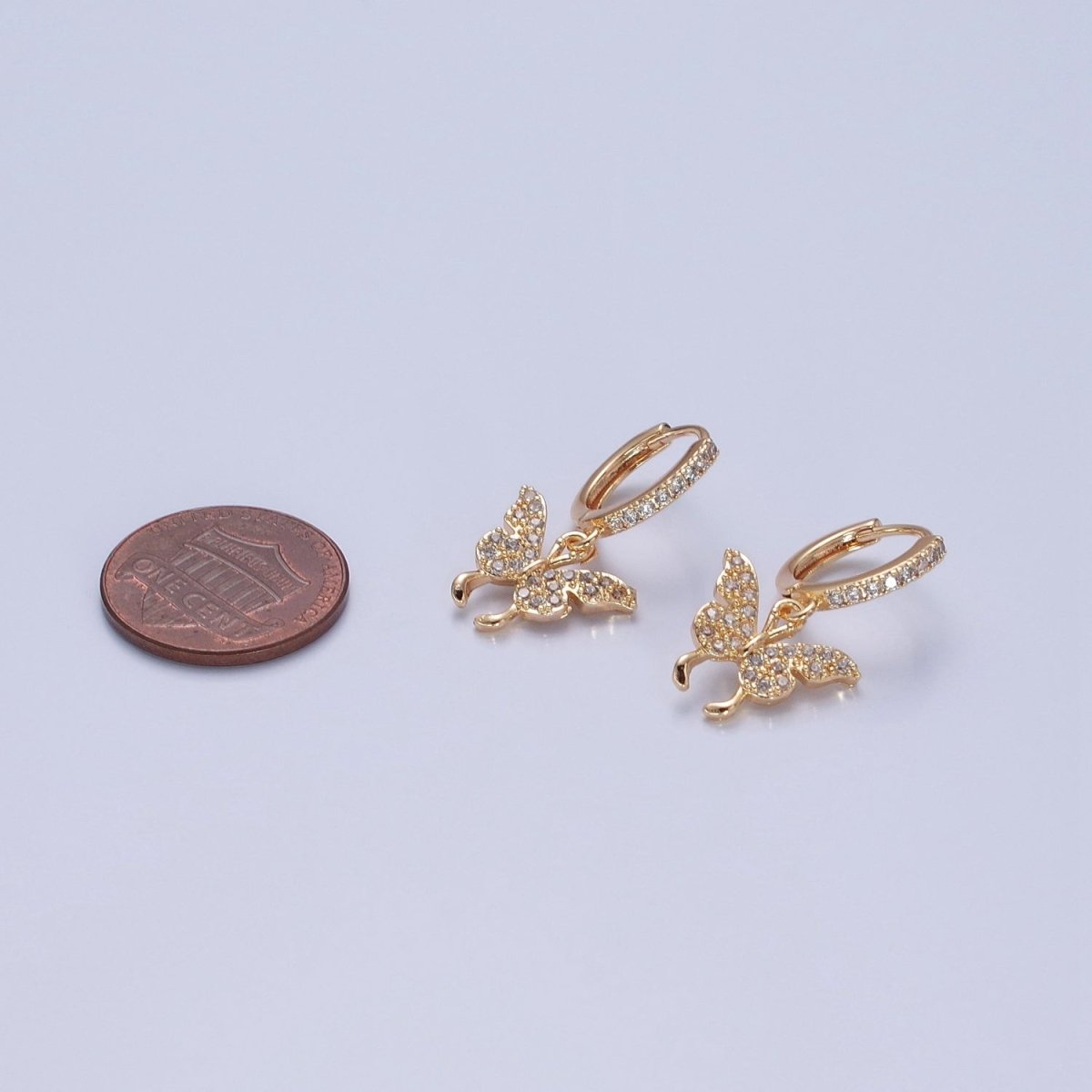 Dainty Gold Filled Huggie Earring with Butterfly Charm V-440