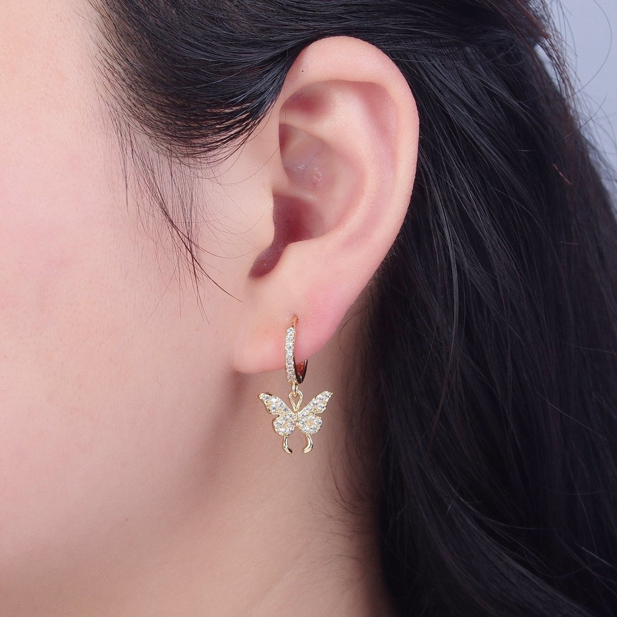 Dainty Gold Filled Huggie Earring with Butterfly Charm V-440