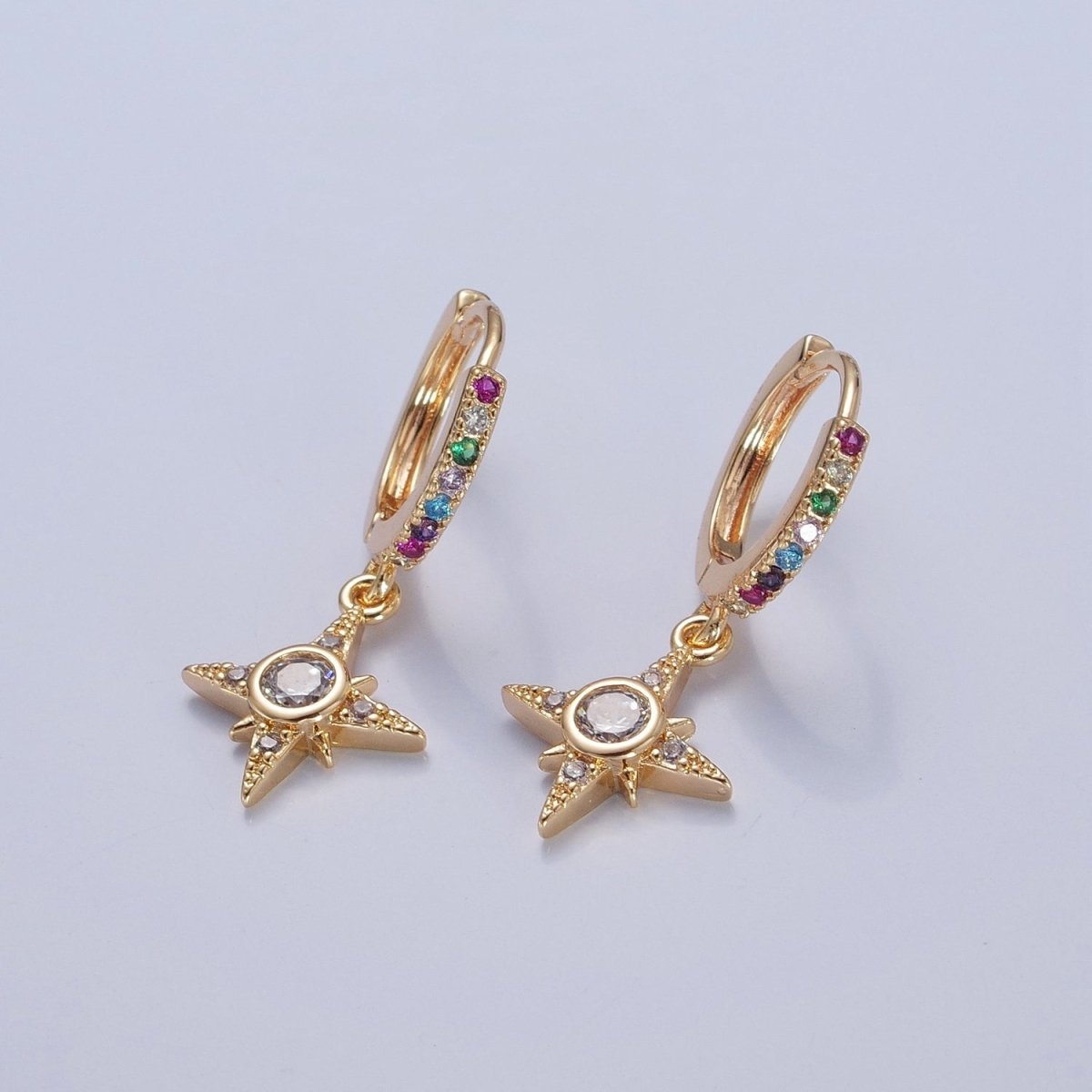 Dainty Gold Filled Huggie Earring with North Star Charm V-436