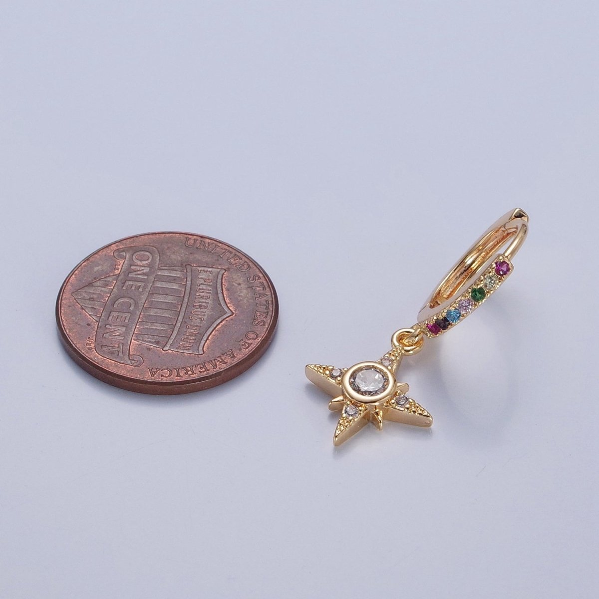 Dainty Gold Filled Huggie Earring with North Star Charm V-436