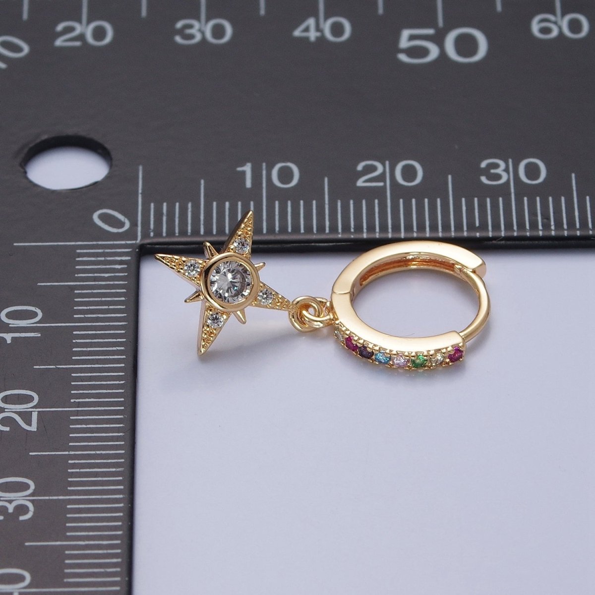 Dainty Gold Filled Huggie Earring with North Star Charm V-436