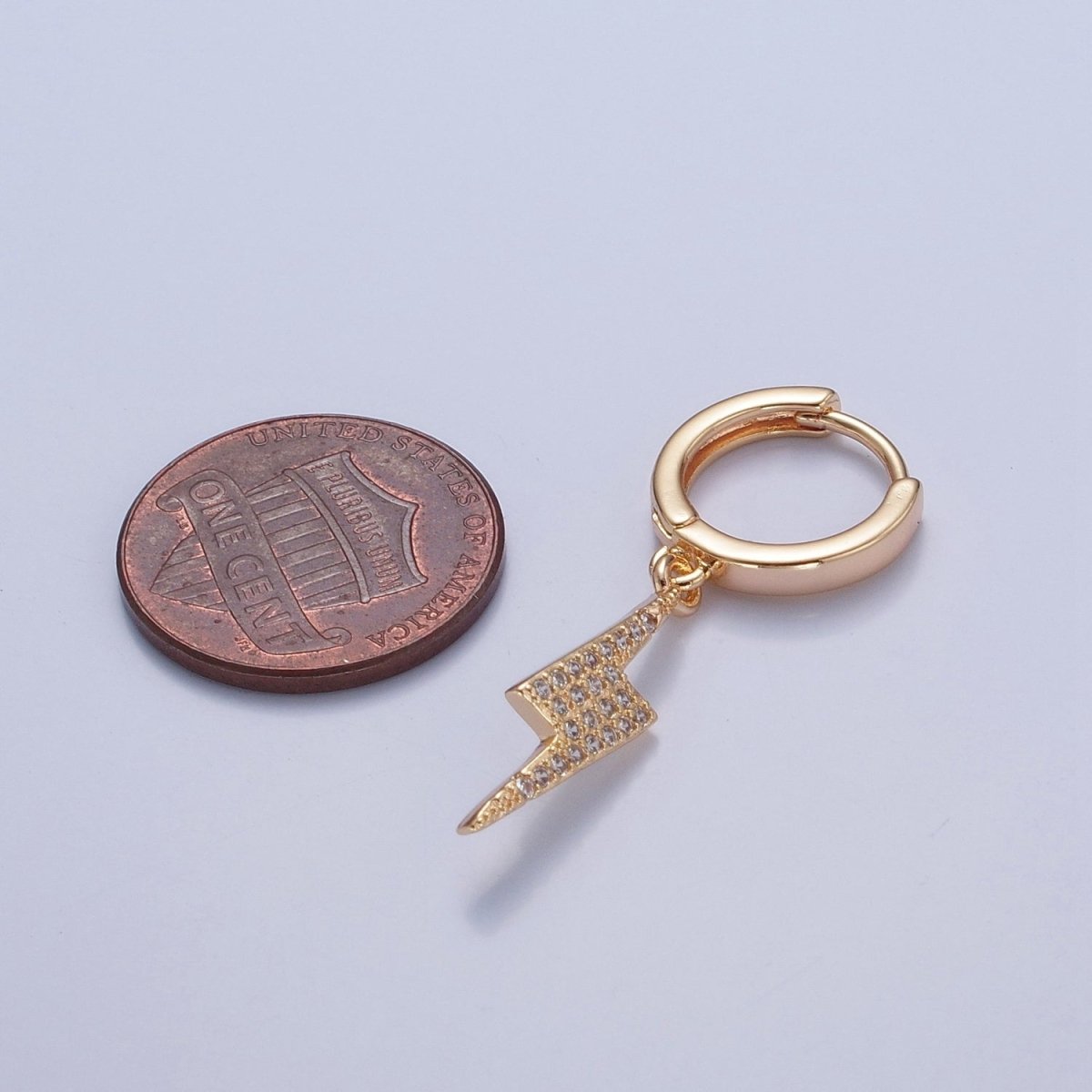 Dainty Gold Filled Huggie Earring with Thunder Bolt Charm V-442