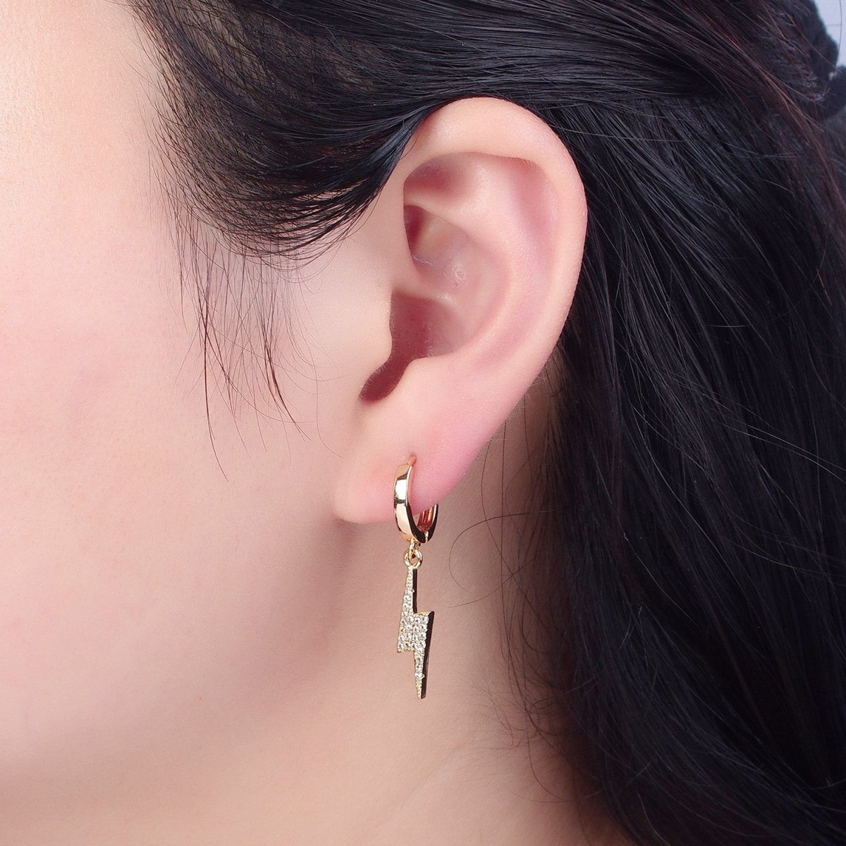 Dainty Gold Filled Huggie Earring with Thunder Bolt Charm V-442