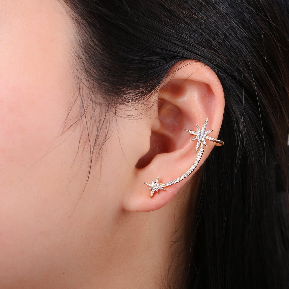 Dainty Gold Filled Snowflakes Earclimber  AI-143