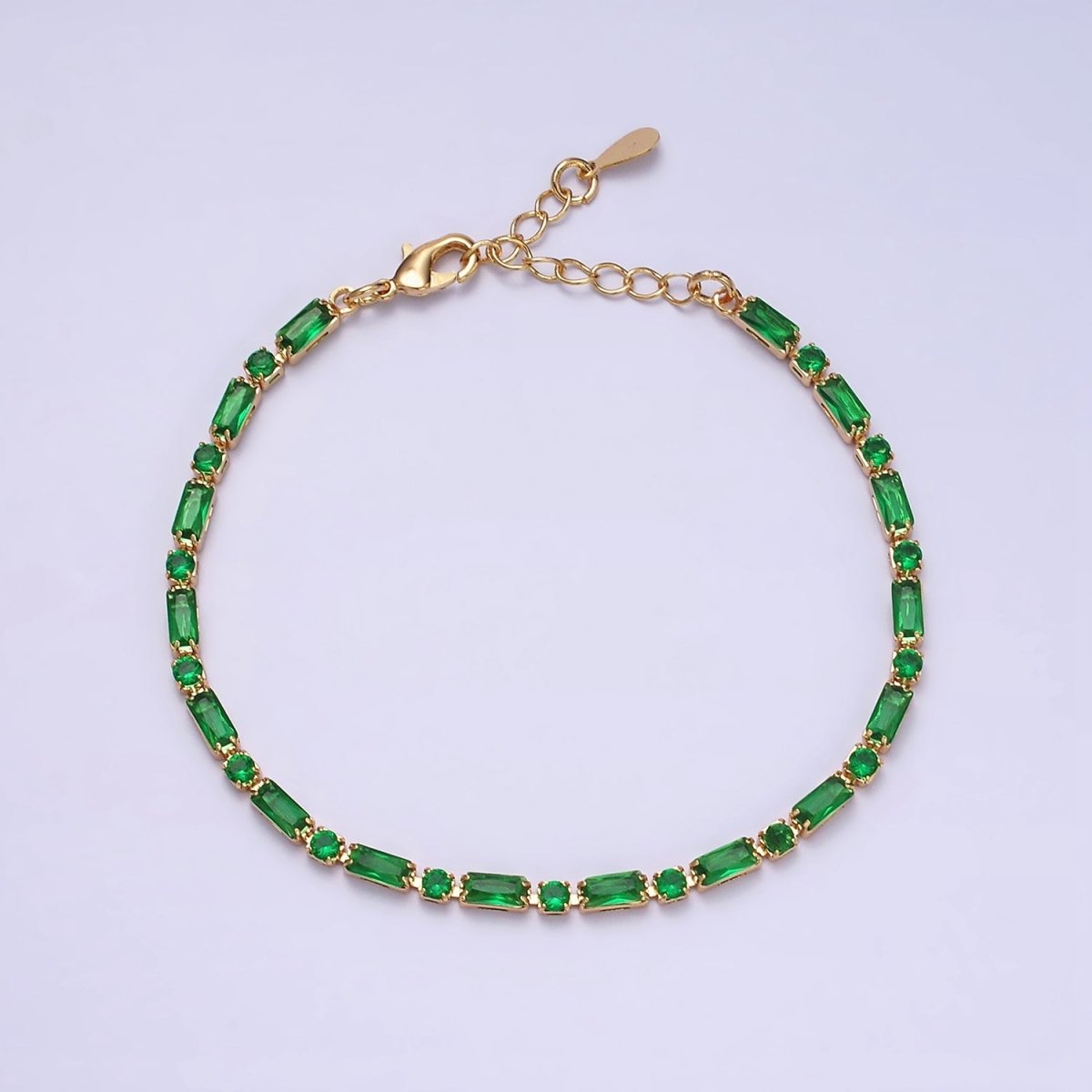 Dainty Gold Filled Tennis Bracelet Emerald Green Mix Baguette Round Clear Pink Green Cubic Zirconia Link Tennis Bracelet Minimalist Jewelry | WA-1824 - WA-1829 Clearance Pricing