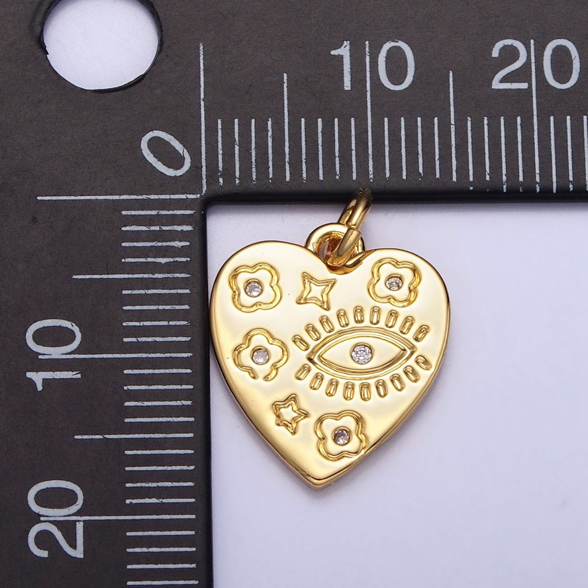 Dainty Gold Heart Medallion Charm Evil Eye Charm With CZ Flower Clover Design for Add on Charm AC1286