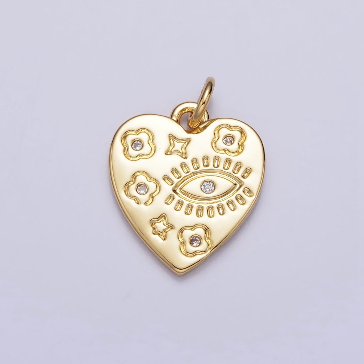 Dainty Gold Heart Medallion Charm Evil Eye Charm With CZ Flower Clover Design for Add on Charm AC1286