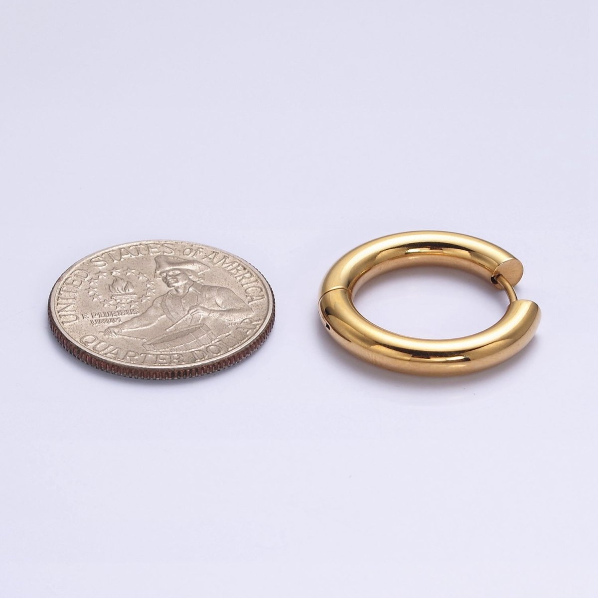 Dainty Gold Hoop Huggie Earrings 23mm Stainless Steel Hypoallergenic, Sleeper Hoops AD877