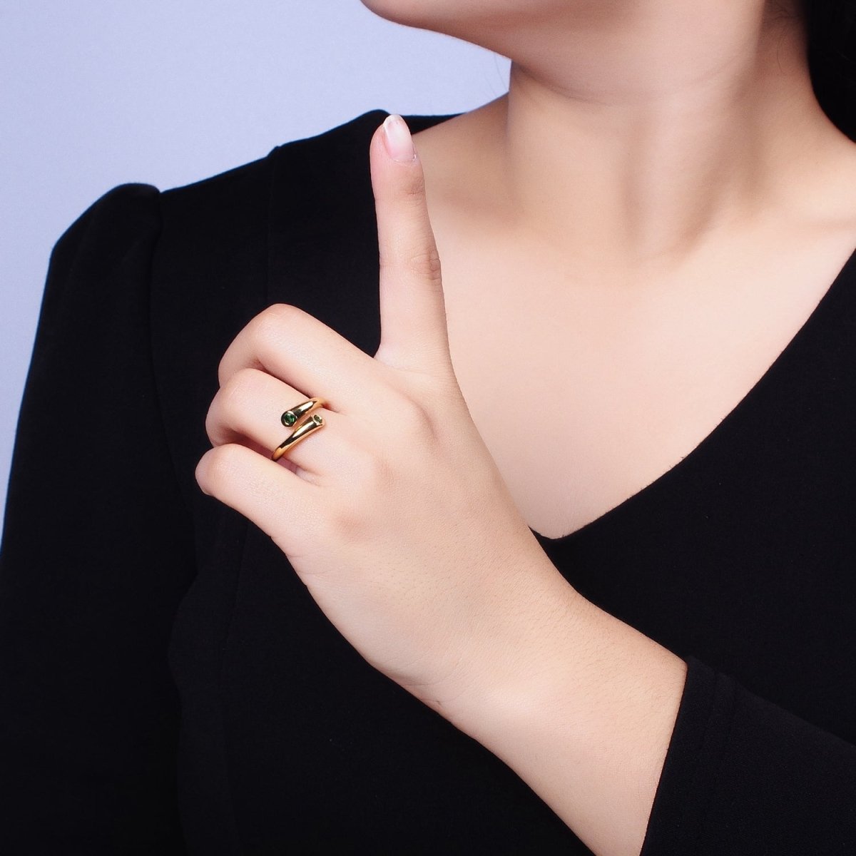 Dainty Gold Hug Ring with CZ Stone O-1789~O-1794