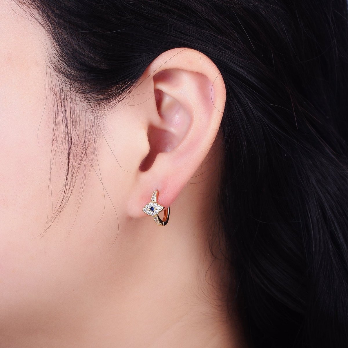 Dainty Gold Huggie Earring Micro Pave Evil Eye Hoop Earring AB663