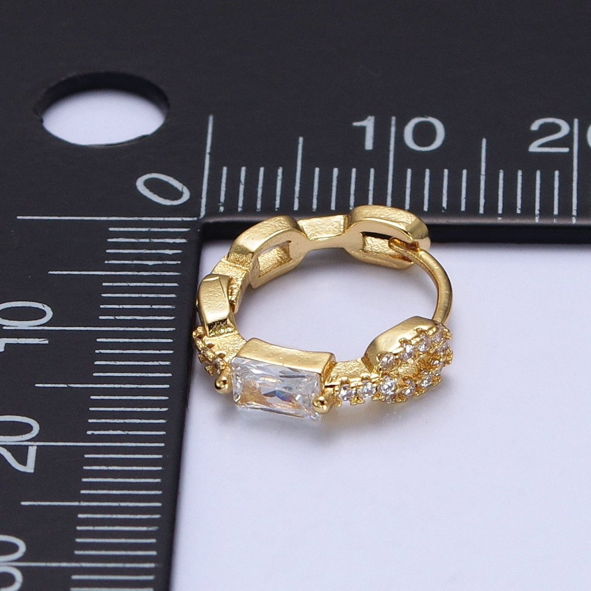 Dainty Gold Huggie Earrings Emerald Cut Cz Diamond Hoops Minimalist Jewelry AB194